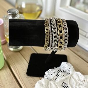 Jenny Bird Mixed Metal Chain Link‎ Bracelet Set Toggle Clasp Designer
